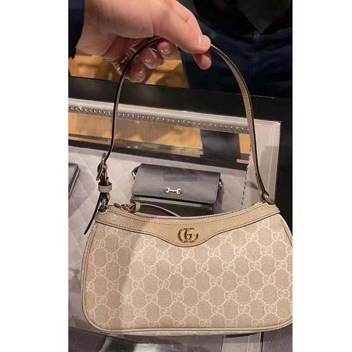 Gucci Women Ophidia Small Handbag Beige White GG Supreme Canvas Double G