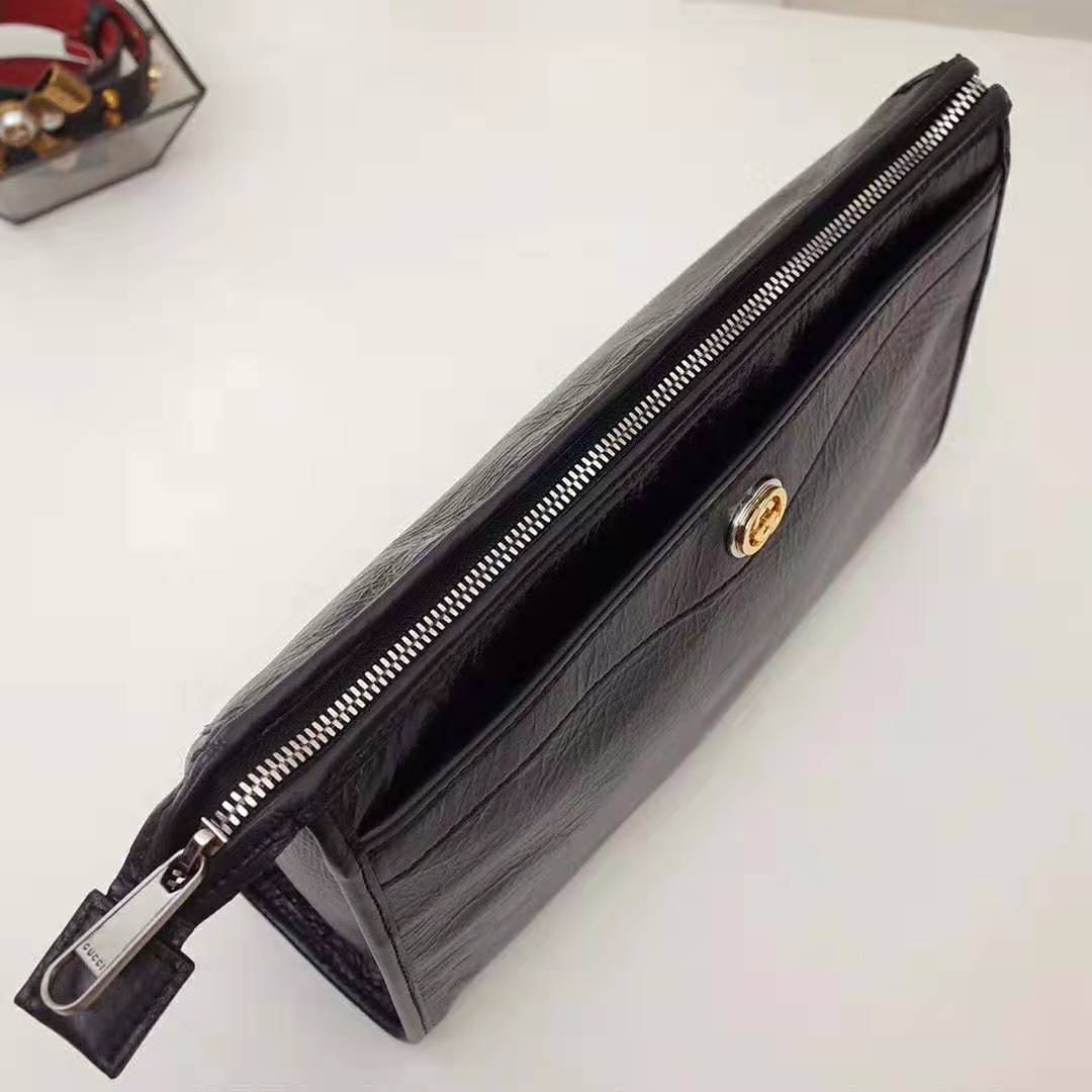 Gucci GG Men Pouch with Interlocking G in Black Soft Leather