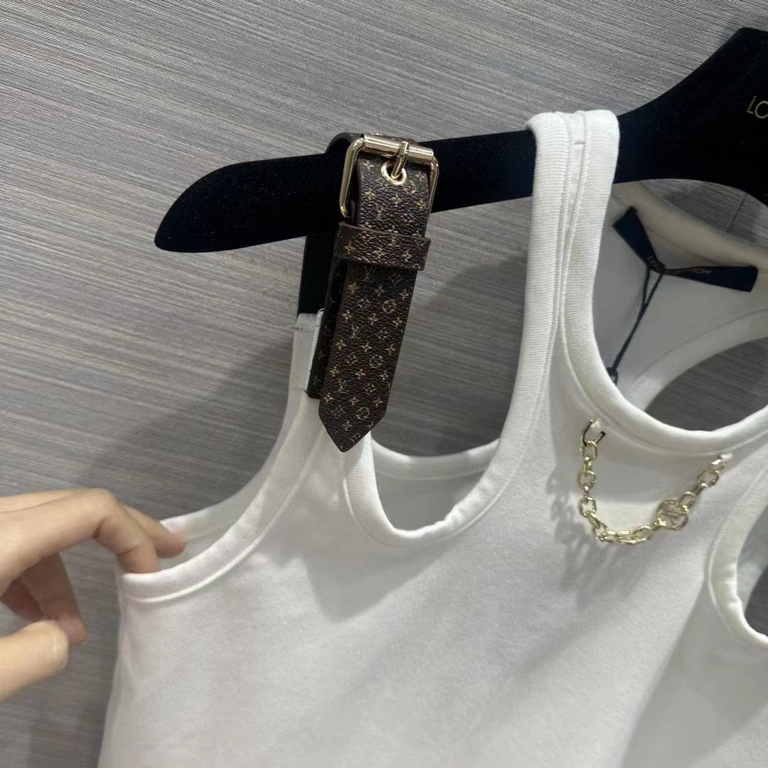 Louis Vuitton Women LV Eyelet Tab Tank Top White Cotton 1AFKP5