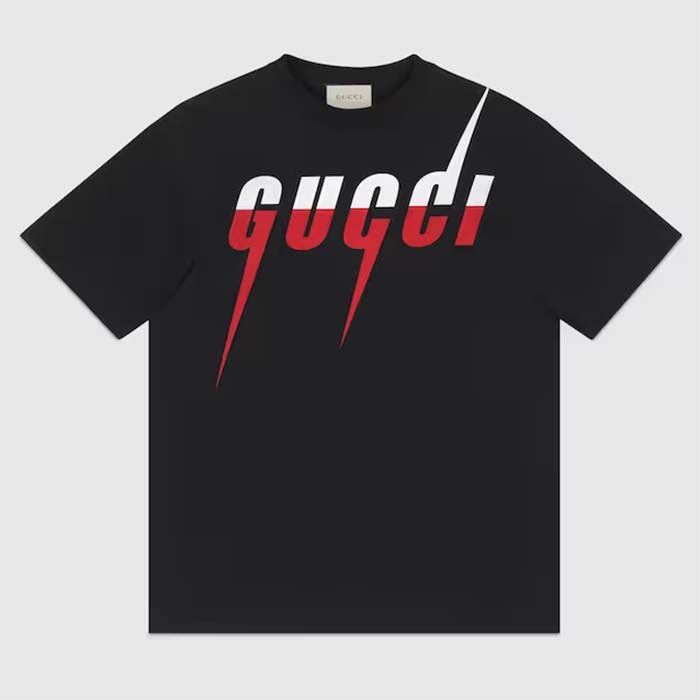 Gucci Women GG T-Shirt Gucci Blade Print Black Cotton Jersey Crewneck