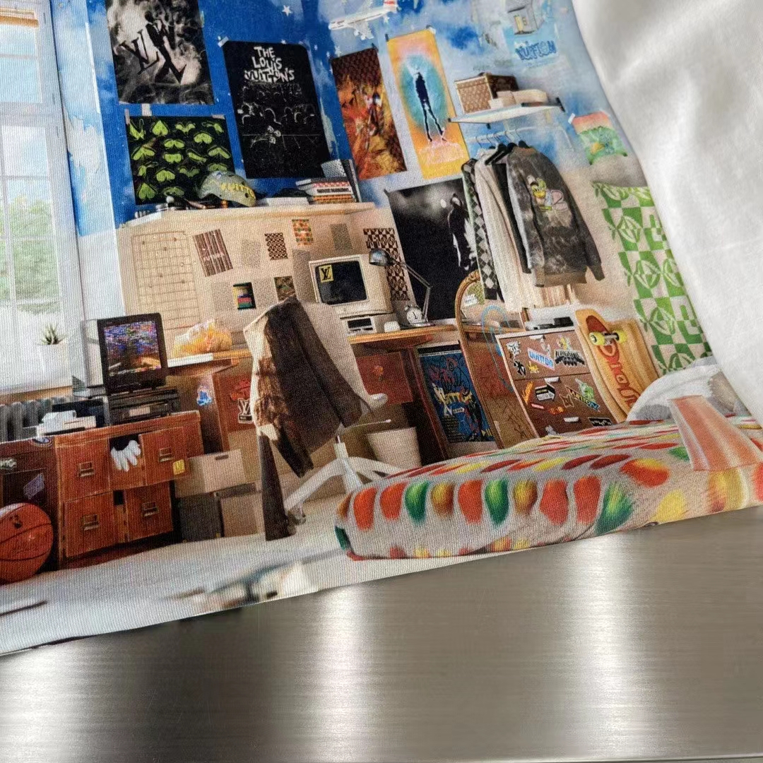 Louis Vuitton Women Printed Cotton T-Shirt Show Fit Ribbed Collar Milky White