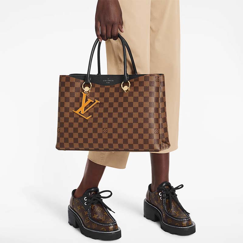 Louis Vuitton LV Unisex Riverside Tote Black Brown Damier Ebene Coated Canvas