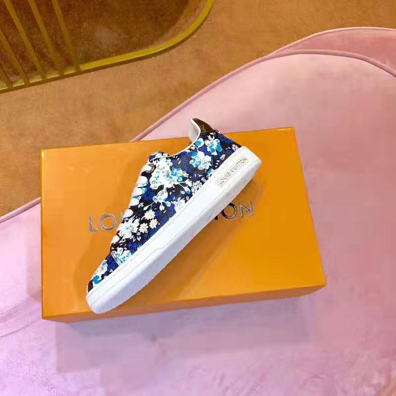 Louis Vuitton LV Women Frontrow Sneaker in Flower-Printed Calf Leather-Blue