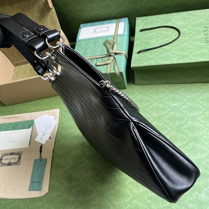 Gucci Unisex Blondie Medium Tote Bag Black Leather Round Interlocking G