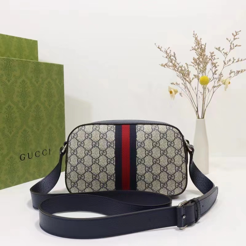 Gucci Unisex Ophidia GG Shoulder Bag Beige Blue Supreme Canvas