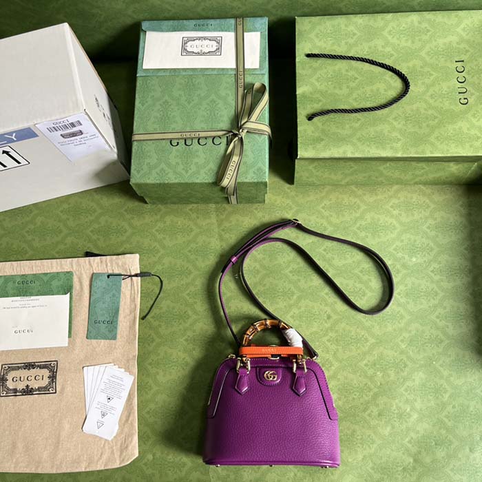 Gucci GG Women Gucci Diana Mini Tote Bag Purple Leather Double G