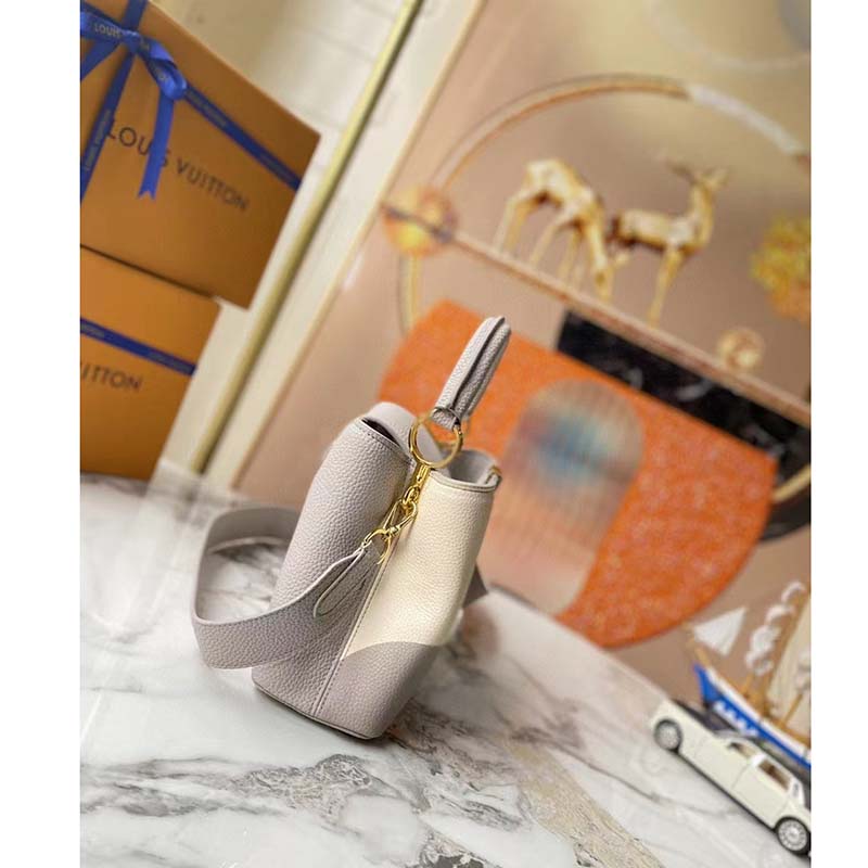 Louis Vuitton LV Women Capucines BB Gray Crème Taurillon Cowhide Leather