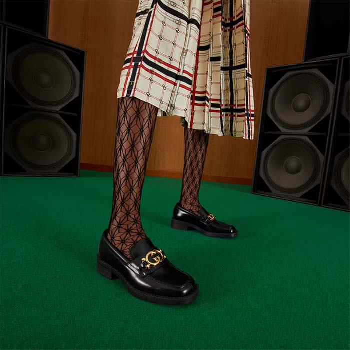 Gucci Women GG Loafer Interlocking G Shiny Black Leather Low 2.5 Cm Heel