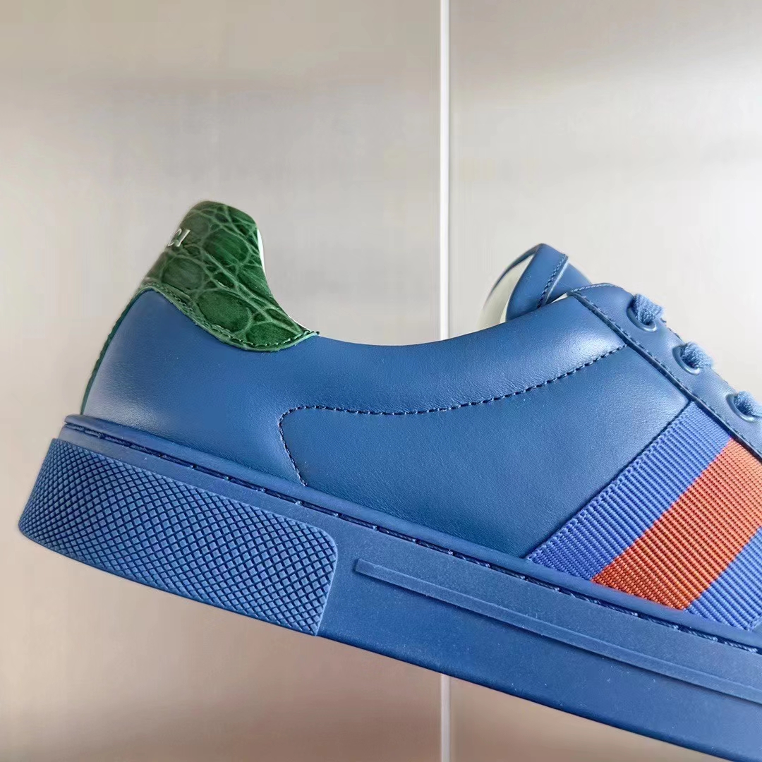 Gucci Unisex Ace GG Crystal Canvas Sneaker Blue Green Red Web Rubber Low Heel