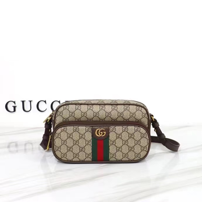 Gucci Unisex GG Ophidia Small Messenger Bag Beige Ebony GG Supreme Canvas