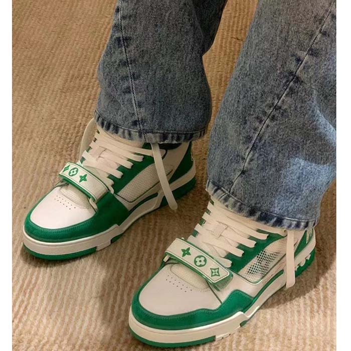 Louis Vuitton LV Unisex LV Trainer Sneaker Green Monogram Denim Rubber Outsole