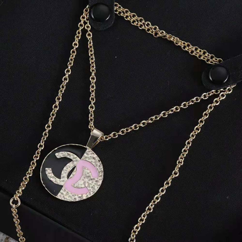Chanel Women Pendant Necklace in Metal-Black and Pink