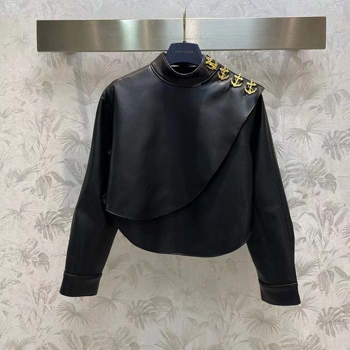 Louis Vuitton LV Women Faux Leather Circle Top PU Polyester Elastane Black Regular Fit