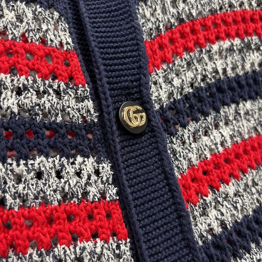 Gucci Women Striped Cotton Cardigan with Intarsia 835983