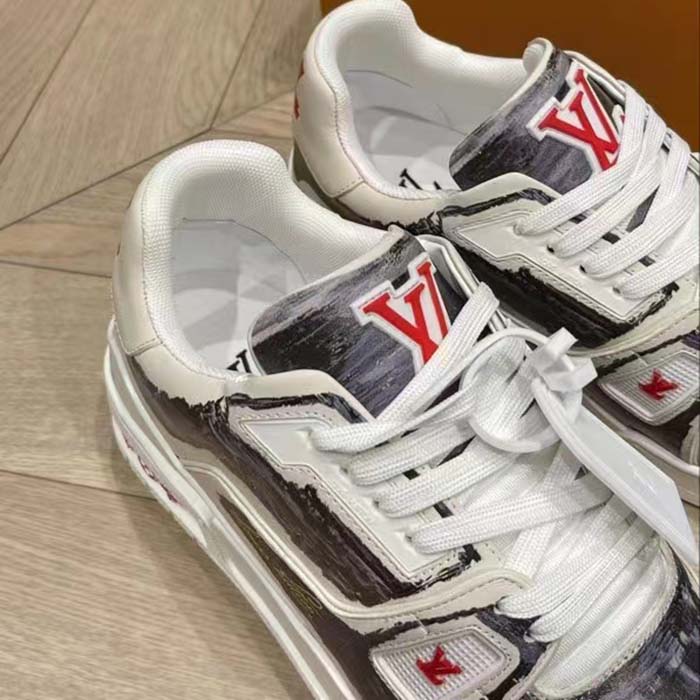 Louis Vuitton Unisex LV Trainer Sneaker Black Printed Calf Leather Rubber Outsole Initials