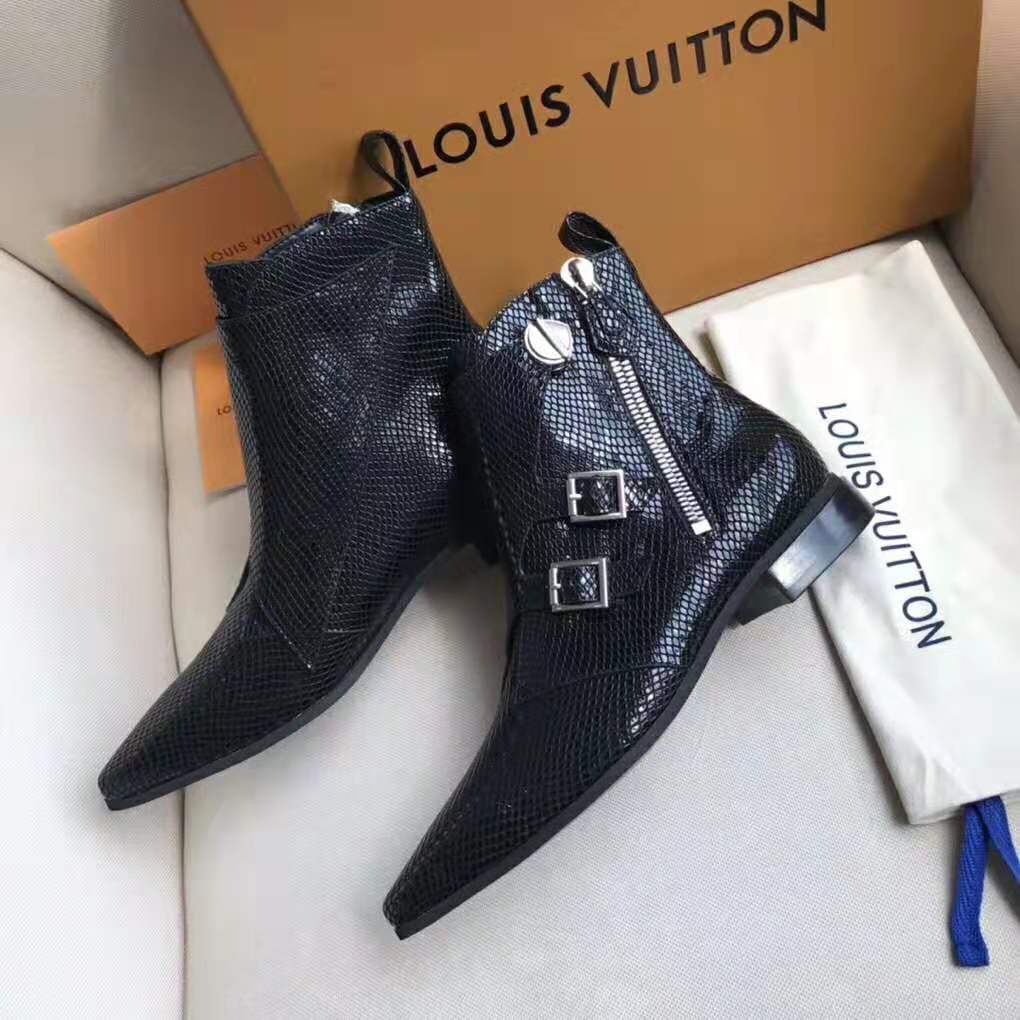 Louis Vuitton LV Women Jumble Flat Ankle Boot in Python and Rubber-Black