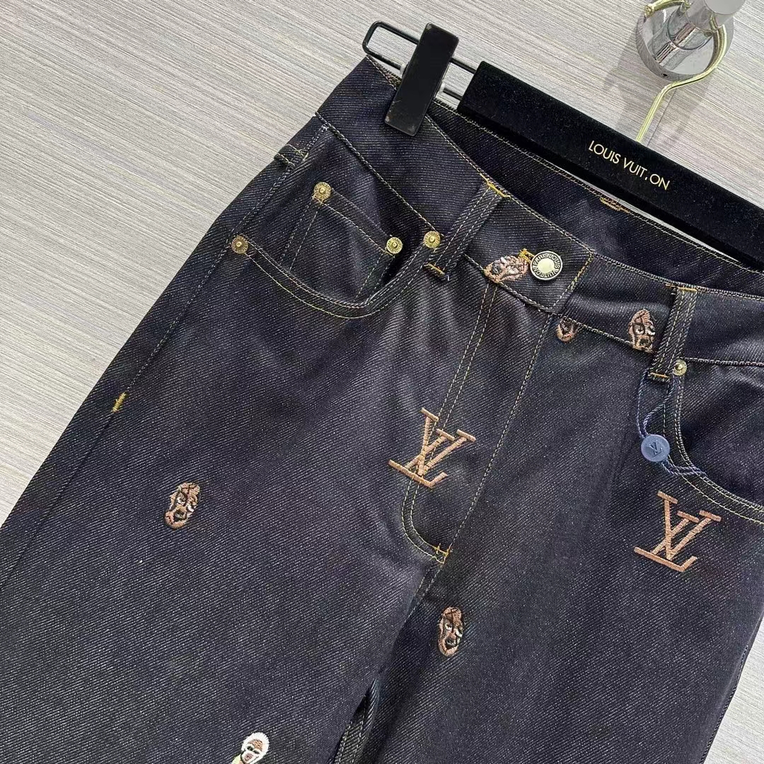 Louis Vuitton Women LV RUNWAY Embroidered Bootcut Denim Pants Indigo Cotton 1AFI93