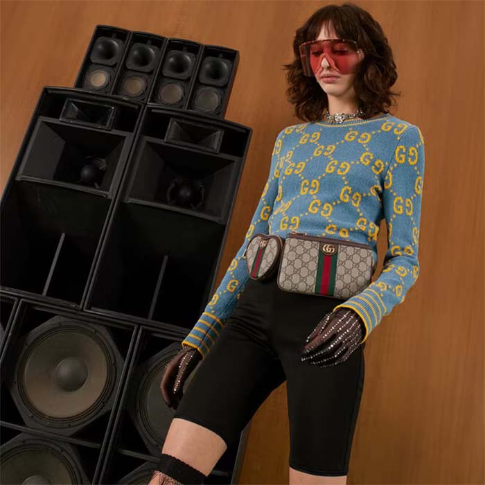 Gucci Unisex Ophidia GG Heart Utility Belt Coin Purse Pouch Beige Ebony Supreme Canvas