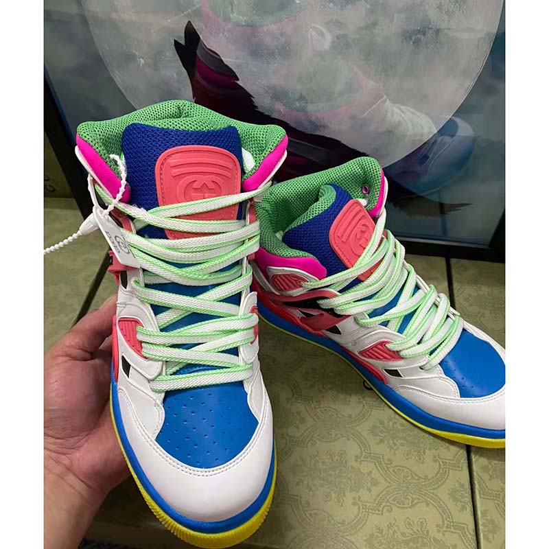 Gucci Unisex GG Gucci Basket Sneaker Pink Demetra Rubber Interlocking Grey Mesh