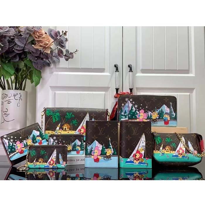 Louis Vuitton LV Unisex Key Pouch Pink Monogram Coated Canvas Grained Cowhide Leather