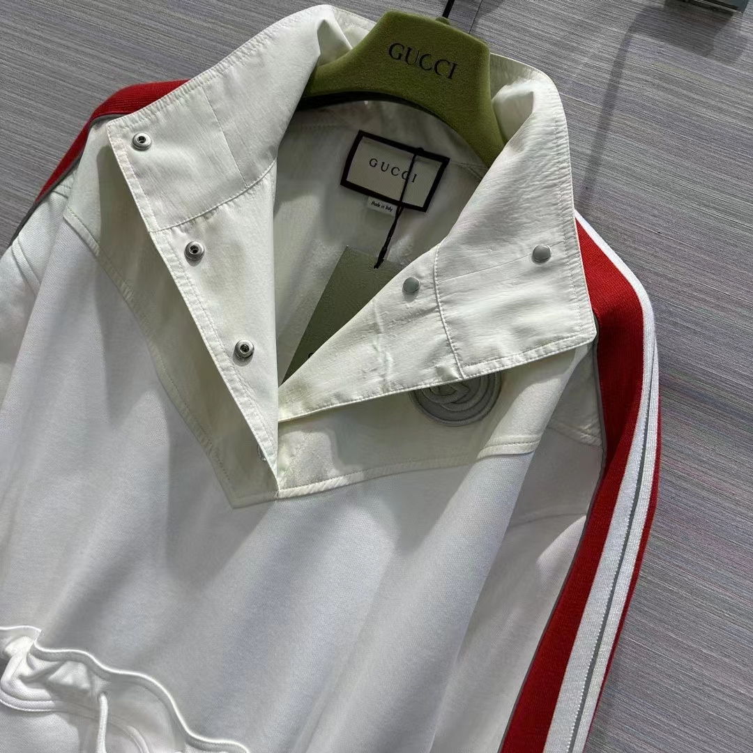 Gucci Women GG Technical Jersey Dress Web High Neck Dropped Shoulder Elastic Cuffs Drawstring Waist