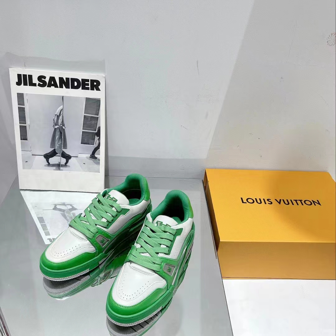 Louis Vuitton Unisex LV Trainer Sneaker Green Mini Monogram-Embossed Calf Monogram Leather