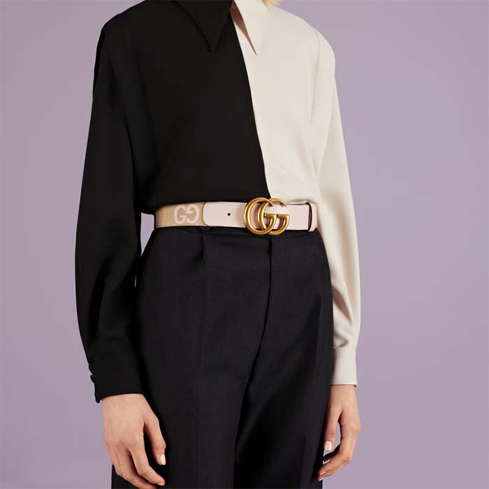 Gucci Unisex Marmont Jumbo GG Belt Beige Light Pink Jumbo GG Canvas