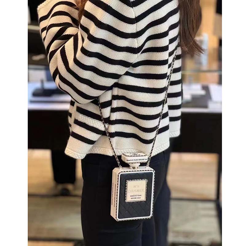 Chanel Women CC Evening Bag Lambskin Plexi Gold-Tone Metal Black White