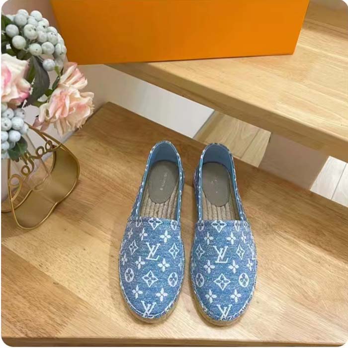 Louis Vuitton LV Women Starboard Flat Espadrille Blue Monogram Denim Rope Rubber