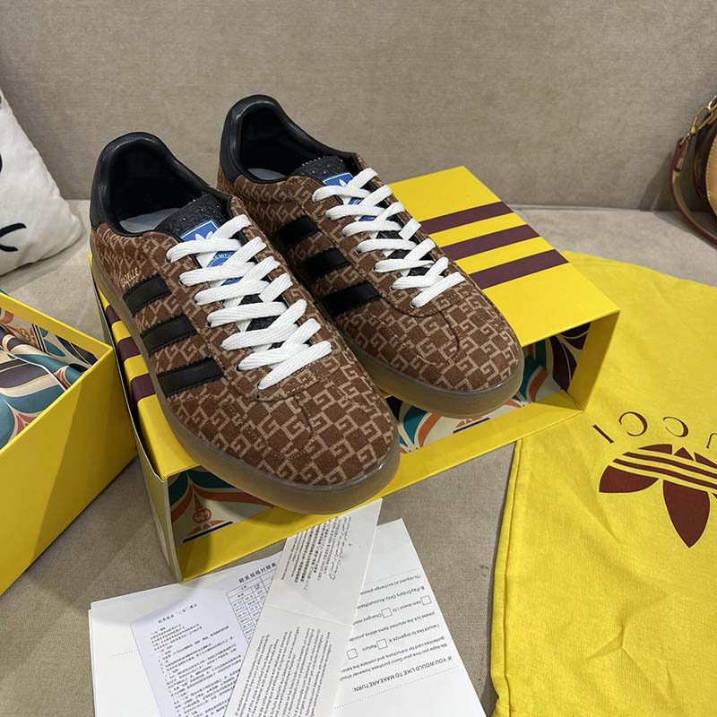 Gucci Unisex Adidas x Gucci Gazelle Sneaker Brown Black Square G Suede Leather Low Heel