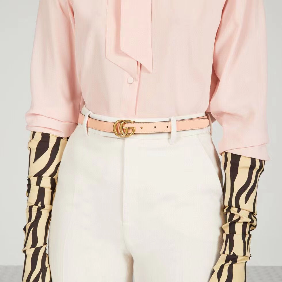 Gucci Unisex Marmont Reversible Thin Belt Beige Ebony GG Supreme Canvas