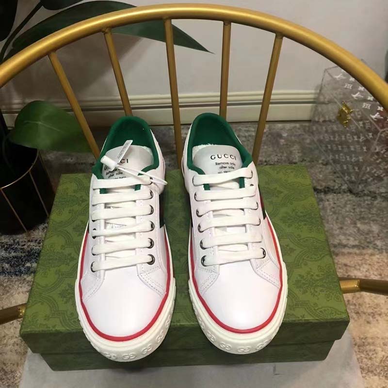 Gucci Unisex Gucci Tennis 1977 Sneaker White Leather Green Red Web Flat