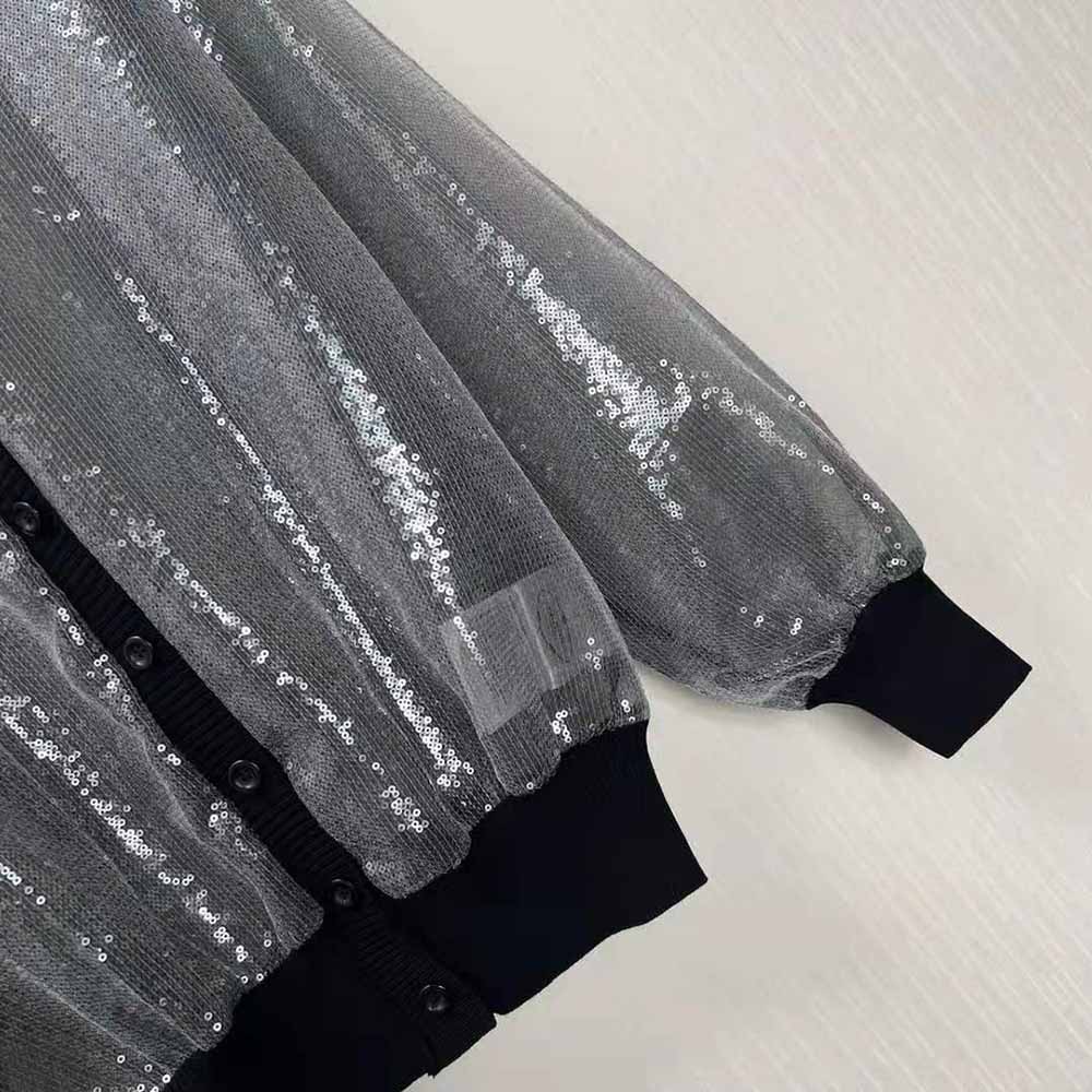 Prada Women Sequin-Embroidered Tulle Cardigan-Black