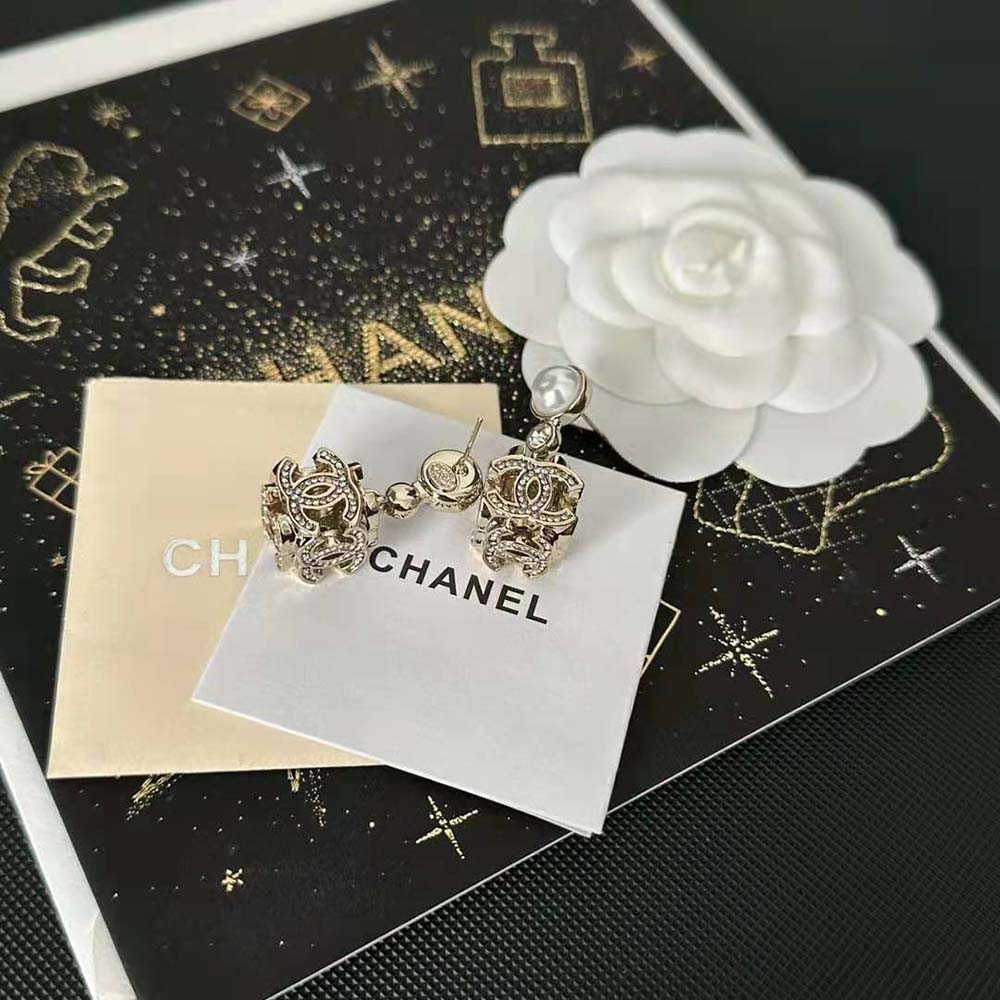 Chanel Women Pendant Earrings Metal Glass Pearls and Strass
