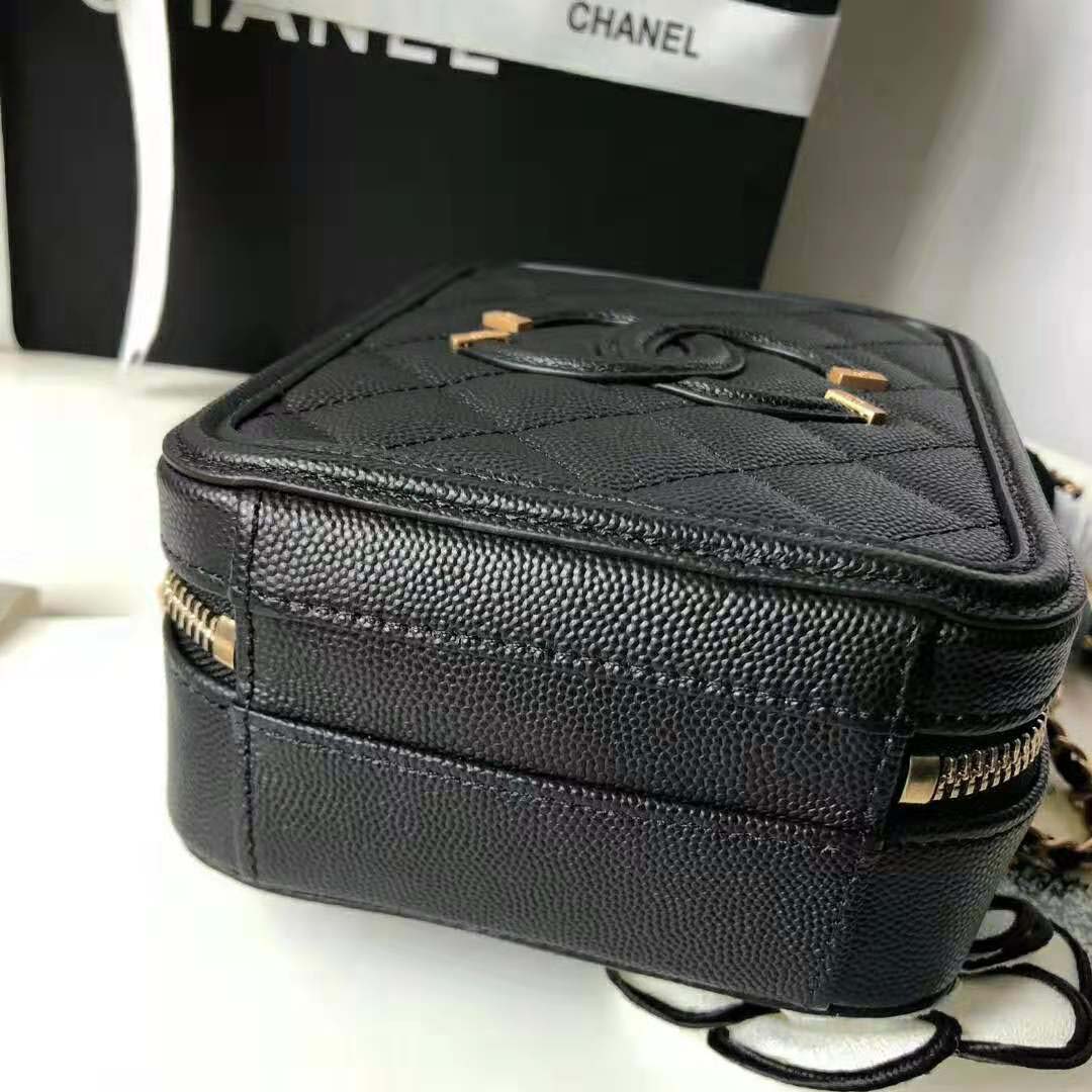 Chanel Women Vanity Case in Grained Calfskin Leather-Black