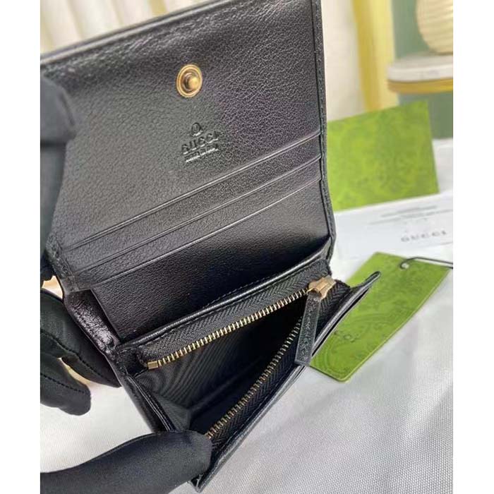 Gucci Unisex GG Diana Medium Wallet Double G Black Leather Bamboo Closure