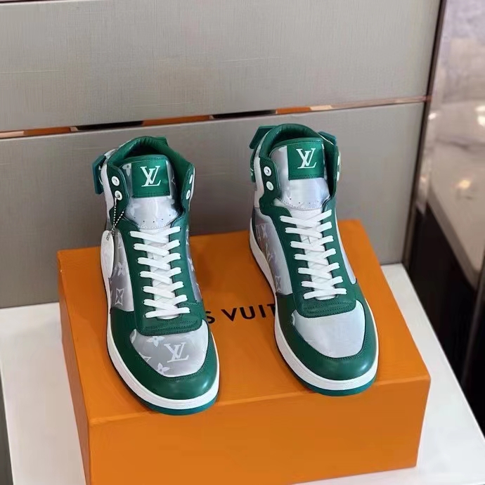 Louis Vuitton LV Unisex Rivoli Sneaker Boot Green Calf Leather Monogram Metallic Canvas