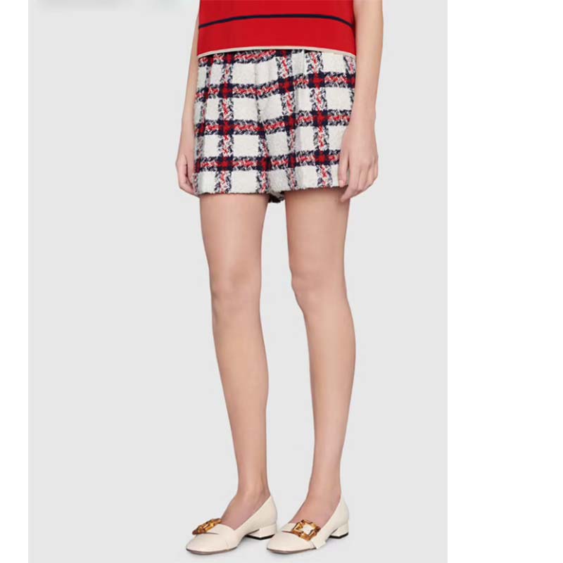 Gucci Women’s GG Ballet Flat Bamboo Buckle White Leather Round Toe Chunky Heel