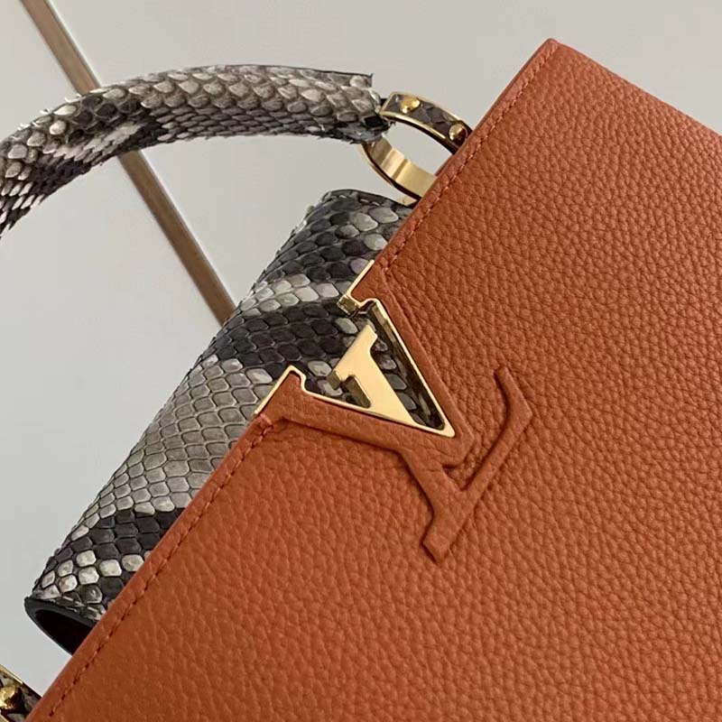 Louis Vuitton LV Women Capucines BB Handbag Brown Python Taurillon Leather