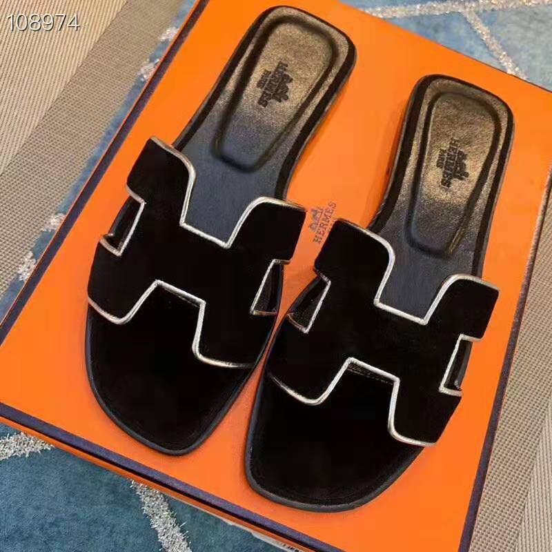 Hermes Women Oran Sandal Velvet Nappa Leather Metallic Finish Iconic “H”