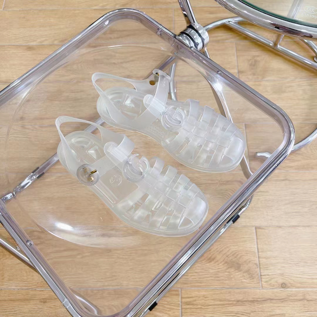 Gucci Unisex GG Sandal Double G Transparent Rubber Sole Ankle Buckle Closure Flat