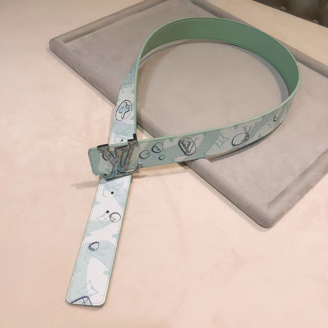 Louis Vuitton Unisex LV Aqua 40 MM Reversible Belt Aqua Green Leather Metal Buckle