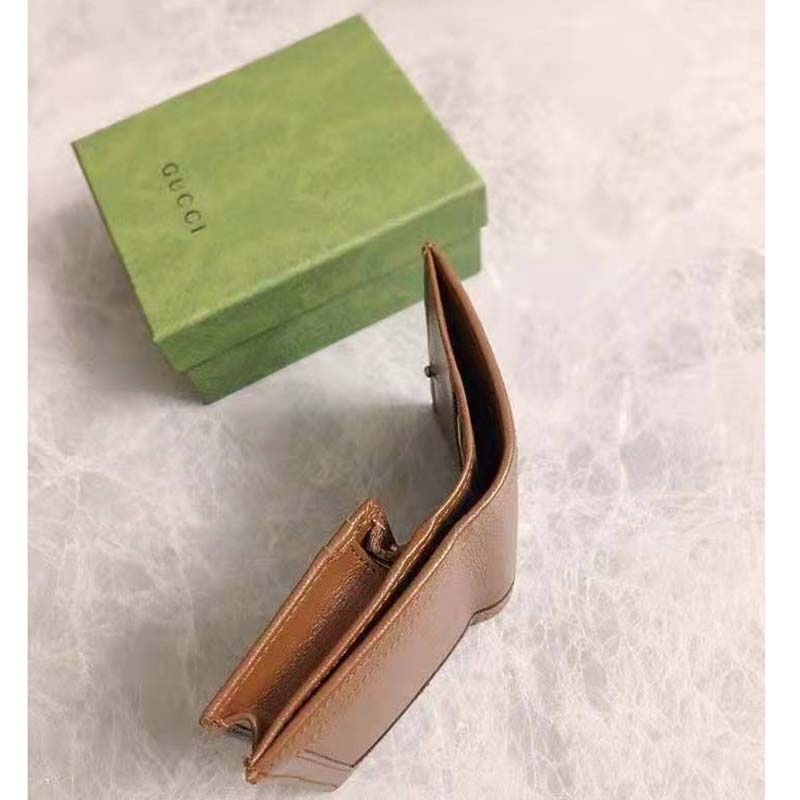 Gucci Unisex Gucci Diana Card Case Wallet Double G Brown Leather