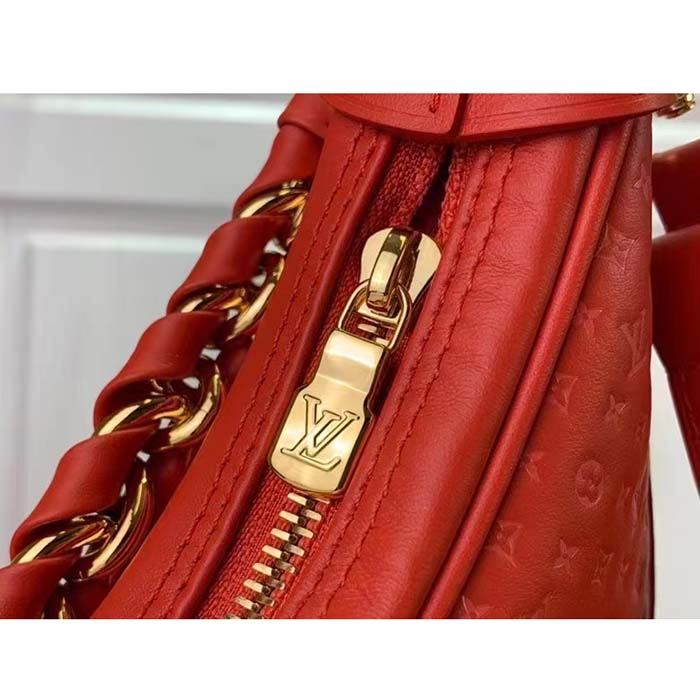 Louis Vuitton LV Women Loop Half-Moon Baguette Bag Red Calfskin Monogram Flowers