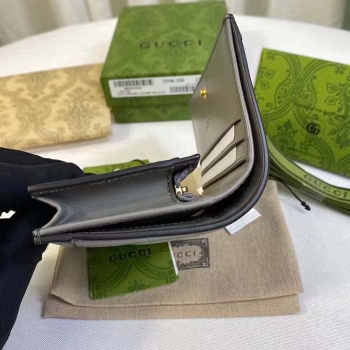 Gucci Unisex GG Marmont Card Case Wallet Grey GG Matelassé Leather Double G