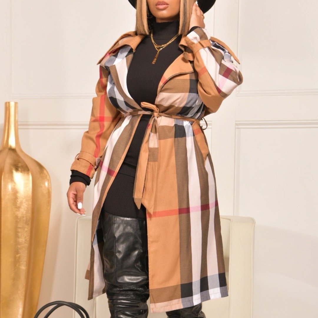 Fashion Women's Checkered Trench Coat 1023121503