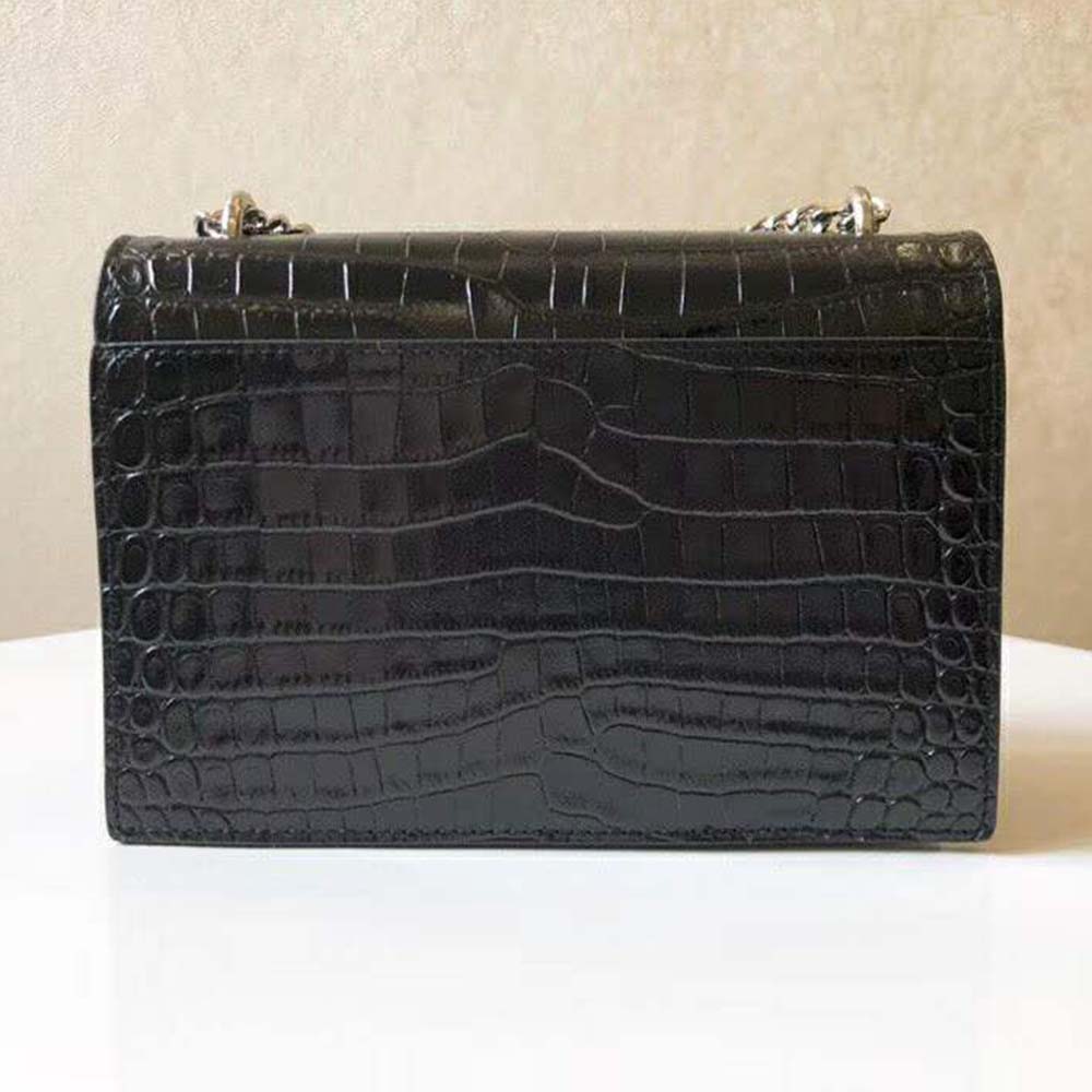 Saint Laurent YSL Women Sunset Small Supple Crocodile Embossed-Black