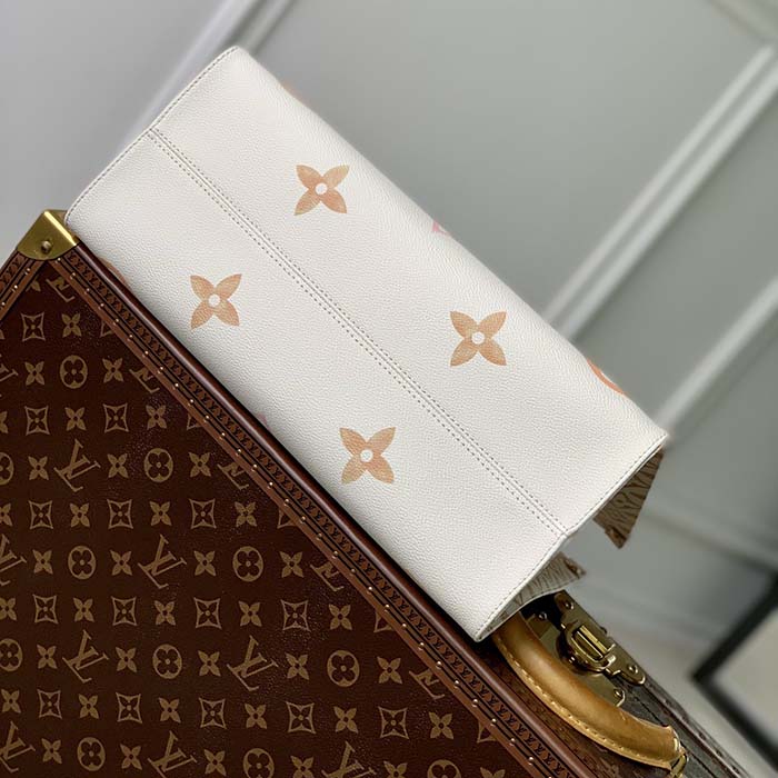 Louis Vuitton Women OnTheGo MM Tote Beige Monogram Coated Canvas Textile Lining