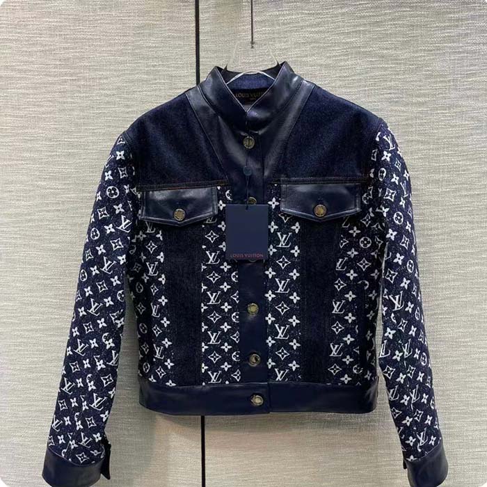 Louis Vuitton Women LV NIGHT Monogram Denim Jacket Cotton Navy