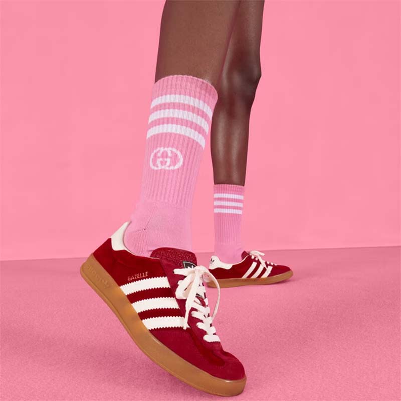 Gucci Unisex Adidas x Gucci Gazelle Sneaker Red Suede Trefoil Embossed